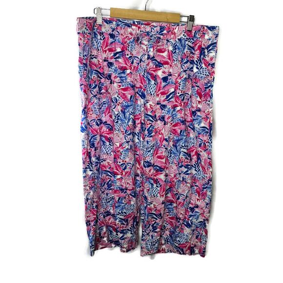 Stella Parker Collection Wide Leg Multicolor Floral Crop Linen Blend Pants XL - Picture 1 of 7
